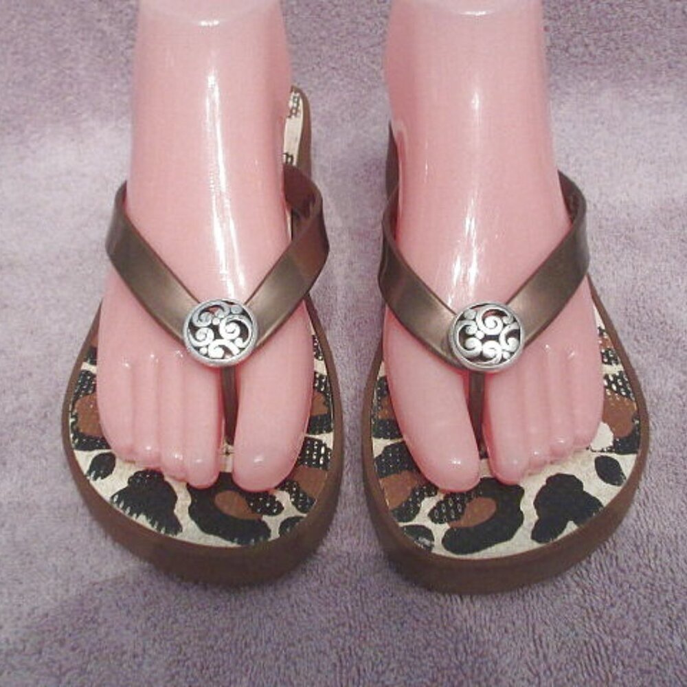 Brighton Platform Wedge Flip Flops Size 9 Leopard Print Sandals Medallion Exotic